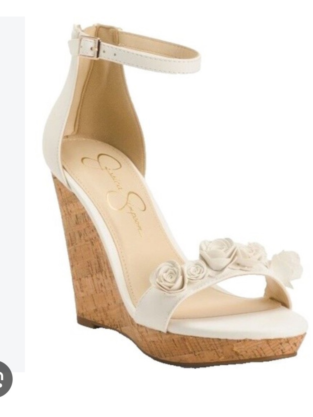 Jessica Simpson Ivory Floral Ankle-Strap Cork Wedge Sandal